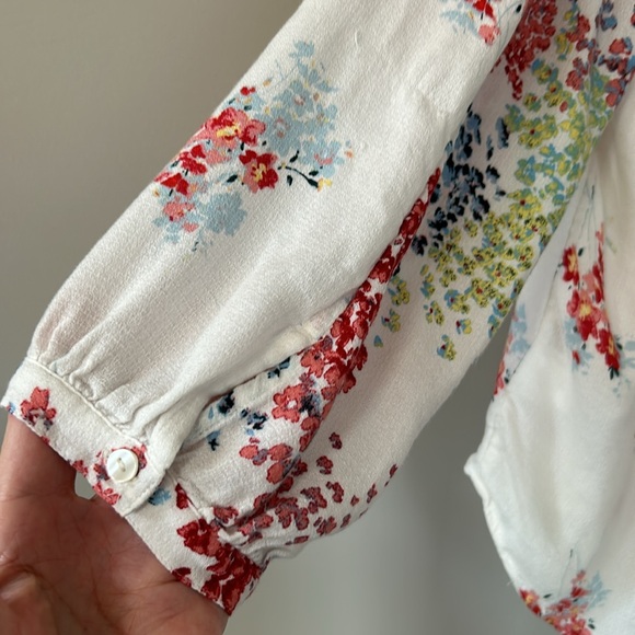 Lucky Brand Floral Print Peasant Blouse, Gathered Sleeves Sz Lg w MEASUREMENTS! - Picture 8 of 13